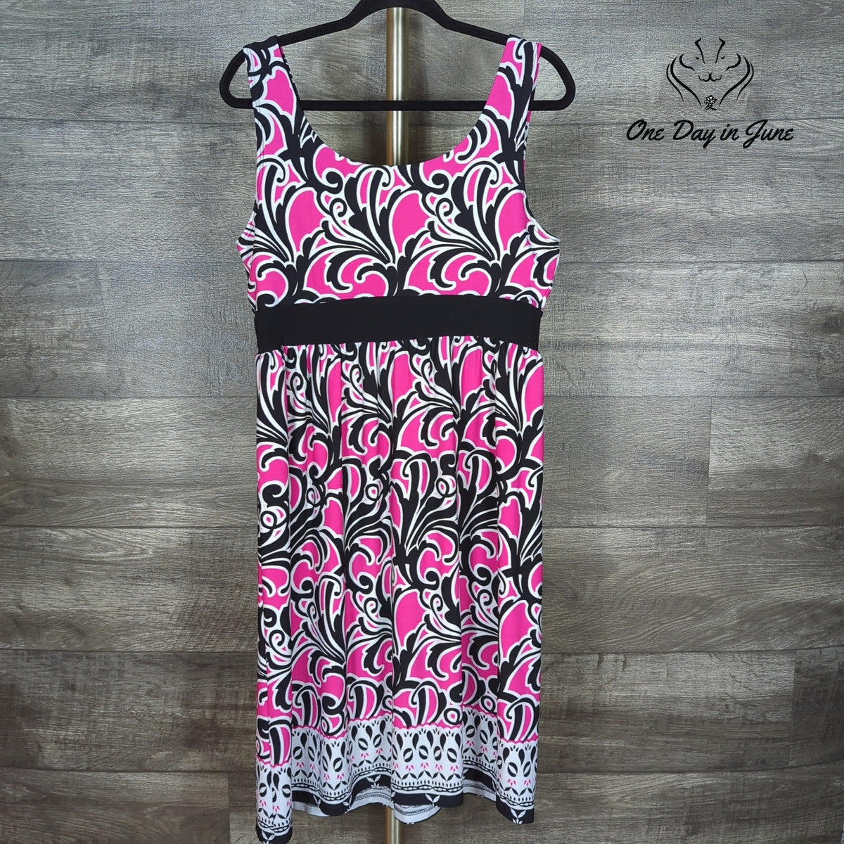 Cato Sleeveless Empire Waist Dress Pink Black White Print NWT Size L