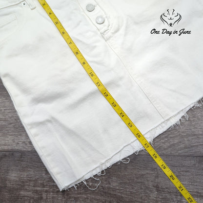 Lucky Brand Old Favorite Mini Denim Skirt White Button Fly Raw Hem NWT Size 4