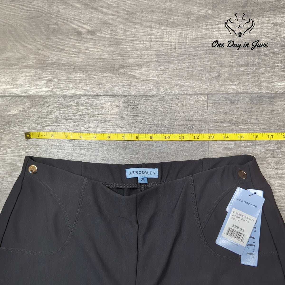 Aerosoles Wide Leg Pull On Dress Pants Black Gold Button NWT $99.99 Size XL