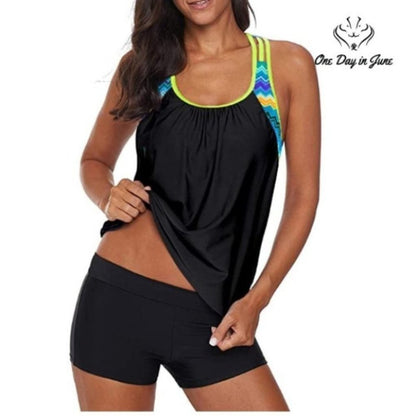 Dokotoo Blouson Striped Strappy T-Back Push up Tankini Size L