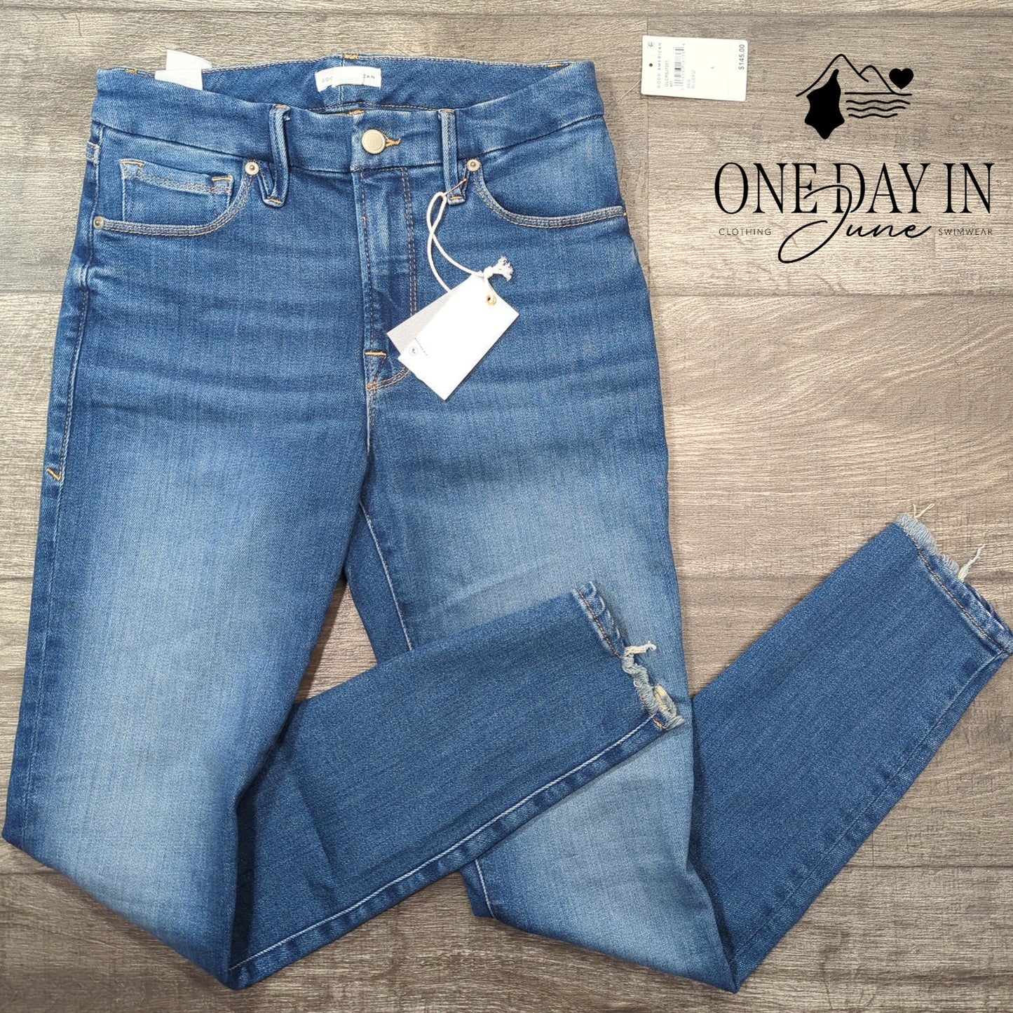 Good American Good Legs Skinny Jeans High Rise Distressed Blue NWT Size 6