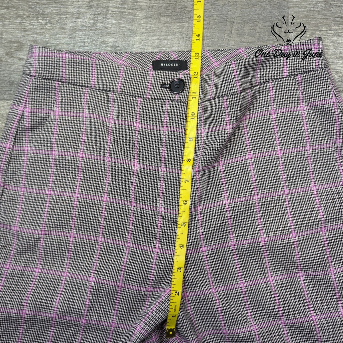 Halogen Bootcut Dress Pants Gray Pink Plaid Windowpane Trousers Size 8