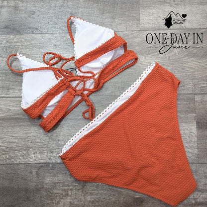 Zaful High Waist Lace Up Back Textured Bikini Swimsuit Size XL