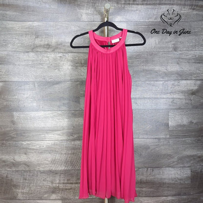 New York & Company Pleated Maxi Dress Pink Halter Sleeveless NWT Size M