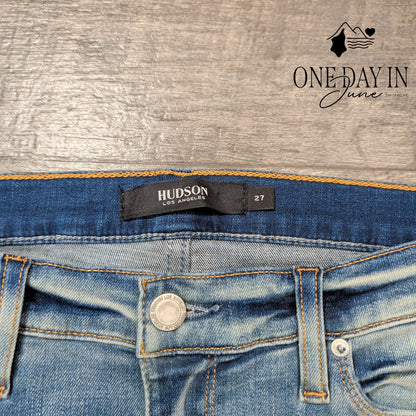 Hudson Nico Mid Rise Cigarette Jeans Light Wash Distressed Raw Hem NWT Size 4