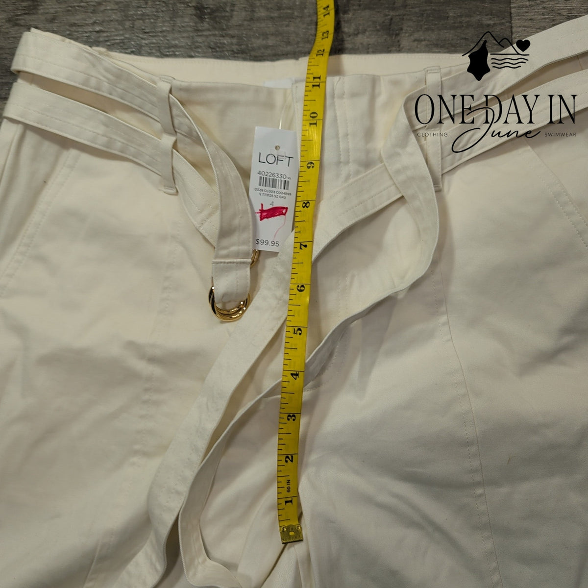 Loft High Waist Wide Leg Belted Pants Ivory White NWT Size 4