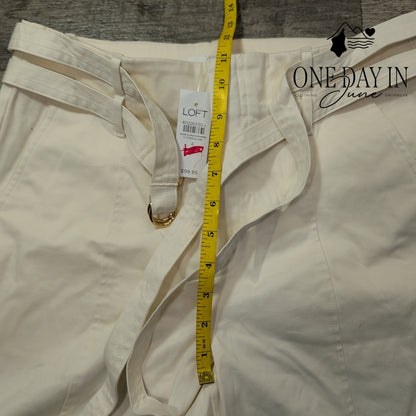 Loft High Waist Wide Leg Belted Pants Ivory White NWT Size 4
