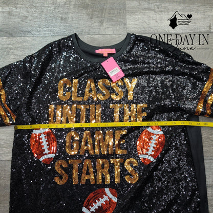 Simply Southern Sequin Football T Shirt Dress Classy Game Starts NWT Size XL