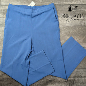 Alfred Dunner Lake Como Pull On Pants Blue Straight Leg NWT Size 14