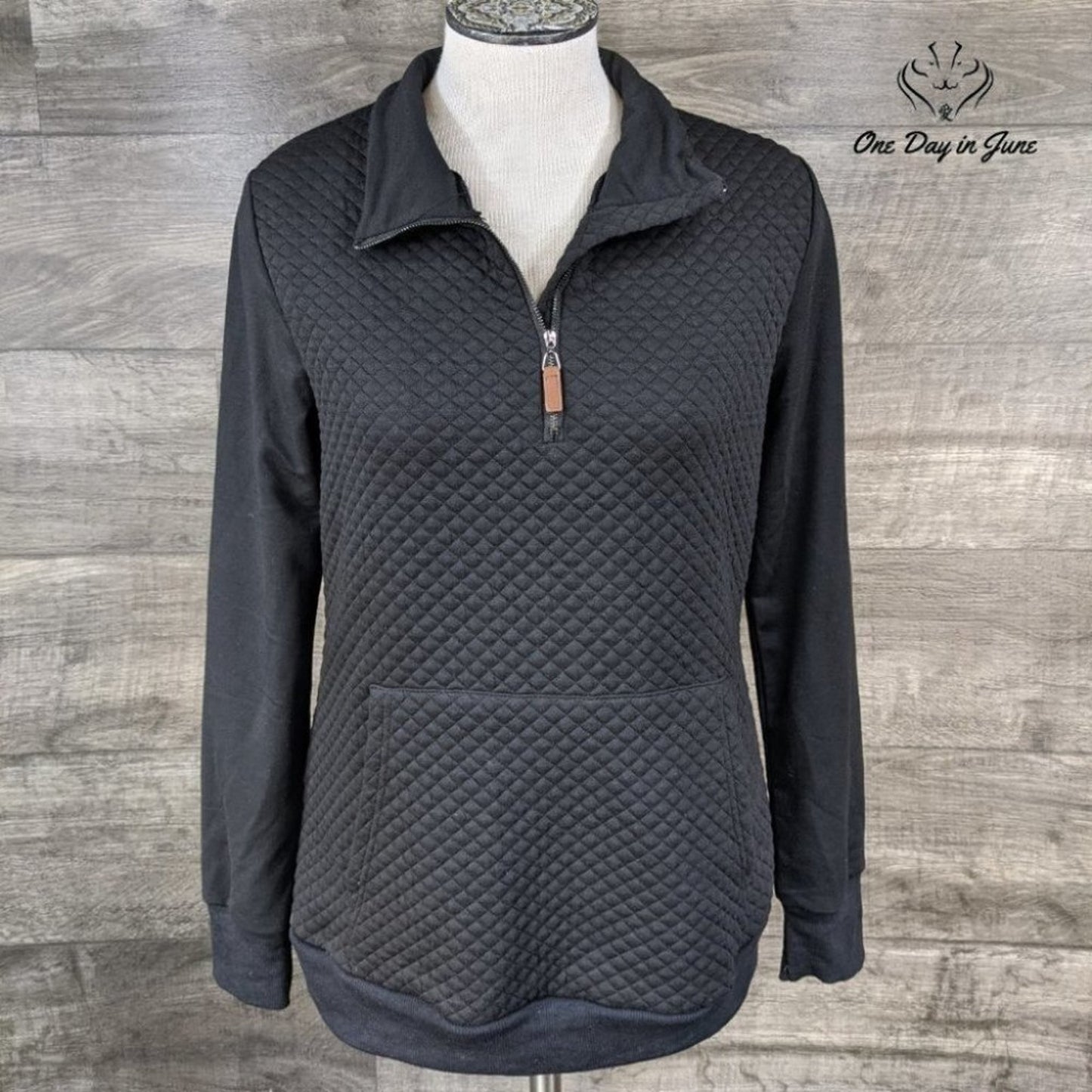 BTFBM Quilted Pattern Lightweight Zipper Long Sleeve Casual Sweatshirt Size M