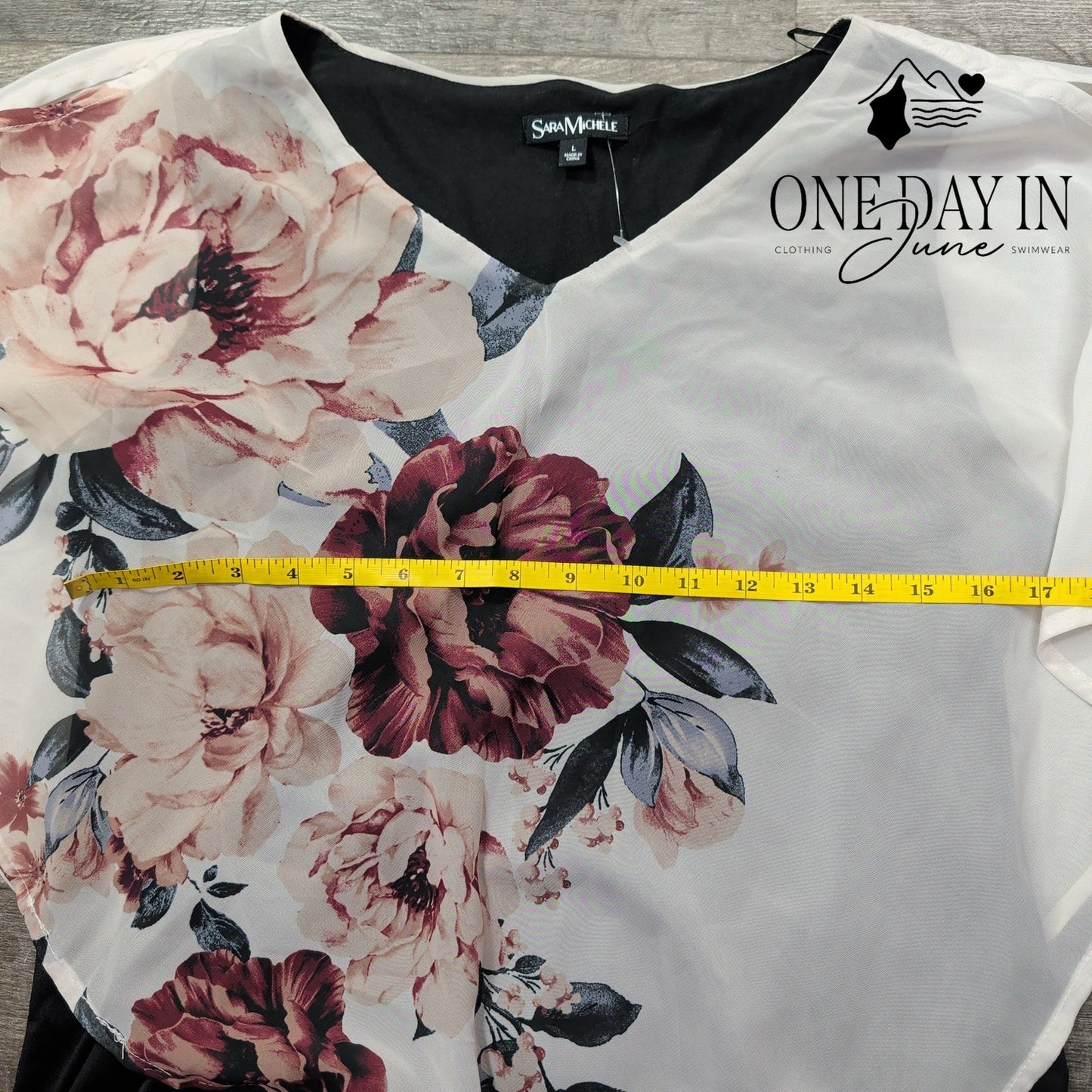 Sara Michelle Layered Floral Chiffon Blouse Black White Pink NWT Size L