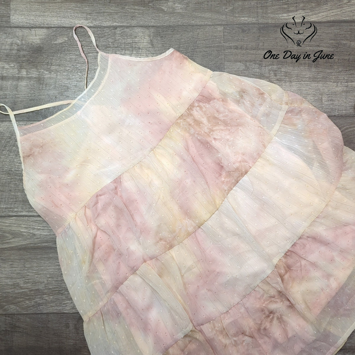 Umgee Swiss Dot Tie Dye Tiered Mini Dress Pink Cream Boho NWT Size S
