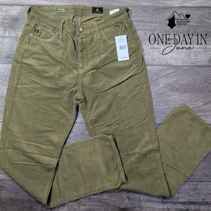 AG Adriano Goldschmied The Mari High Rise Straight Corduroy Olive NWT Size 4