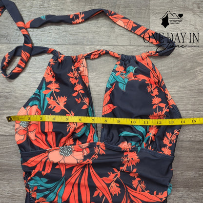 CharmLeaks V Front Tummy Control One Piece Swimsuit Floral Halter NWT Size S