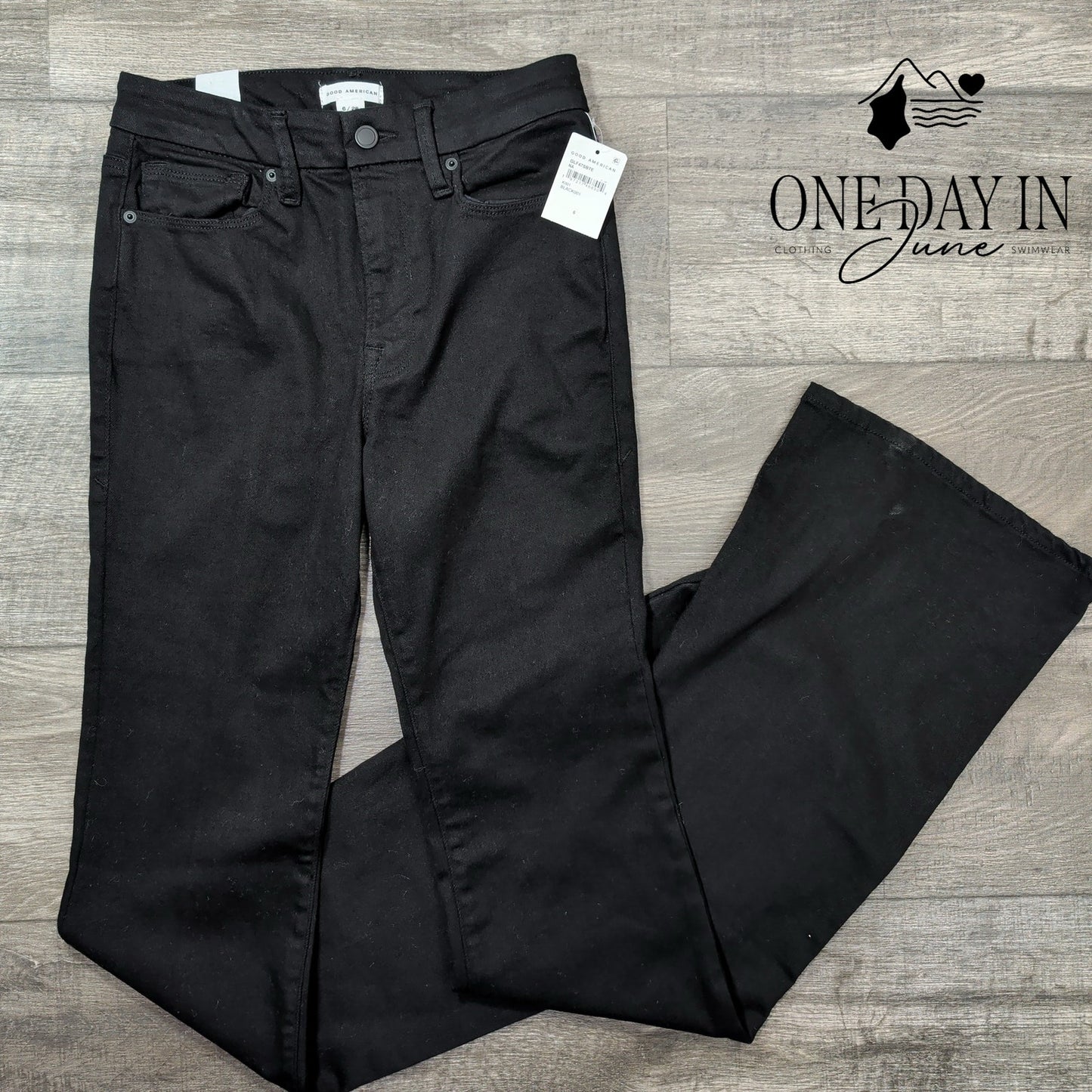 Good American Good Legs Flare Jeans Black Tall Long Inseam NWT Size 6T (28T)