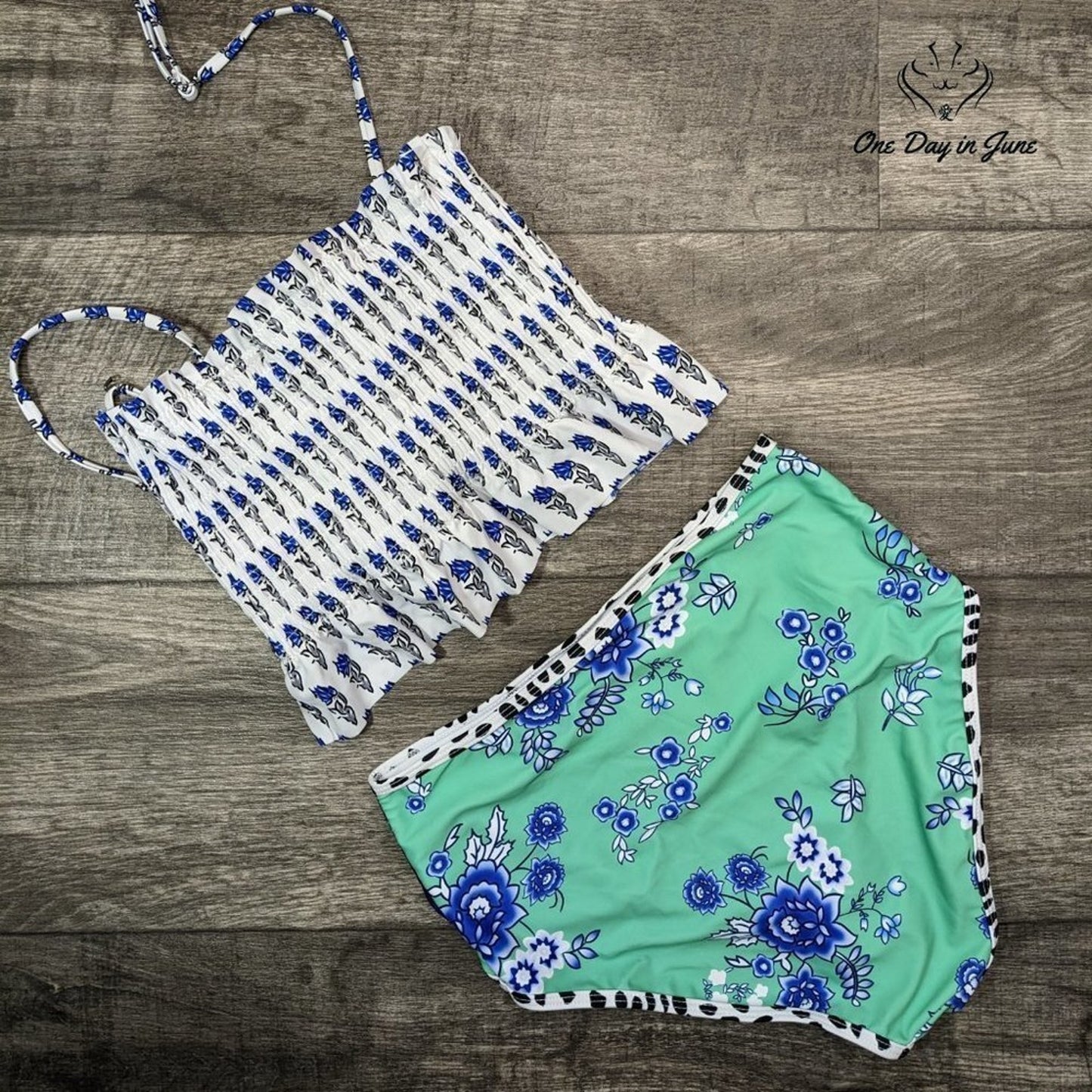 Bdcoco Smocked Floral Bikini Swimsuit Size S
