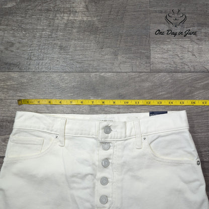 Lucky Brand Old Favorite Mini Denim Skirt White Button Fly Raw Hem NWT Size 4