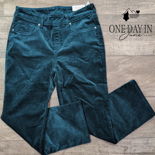 Chico's Pull On Kick Flare Pants Teal Velvet Velour NWT Size Chico's 1 (8)