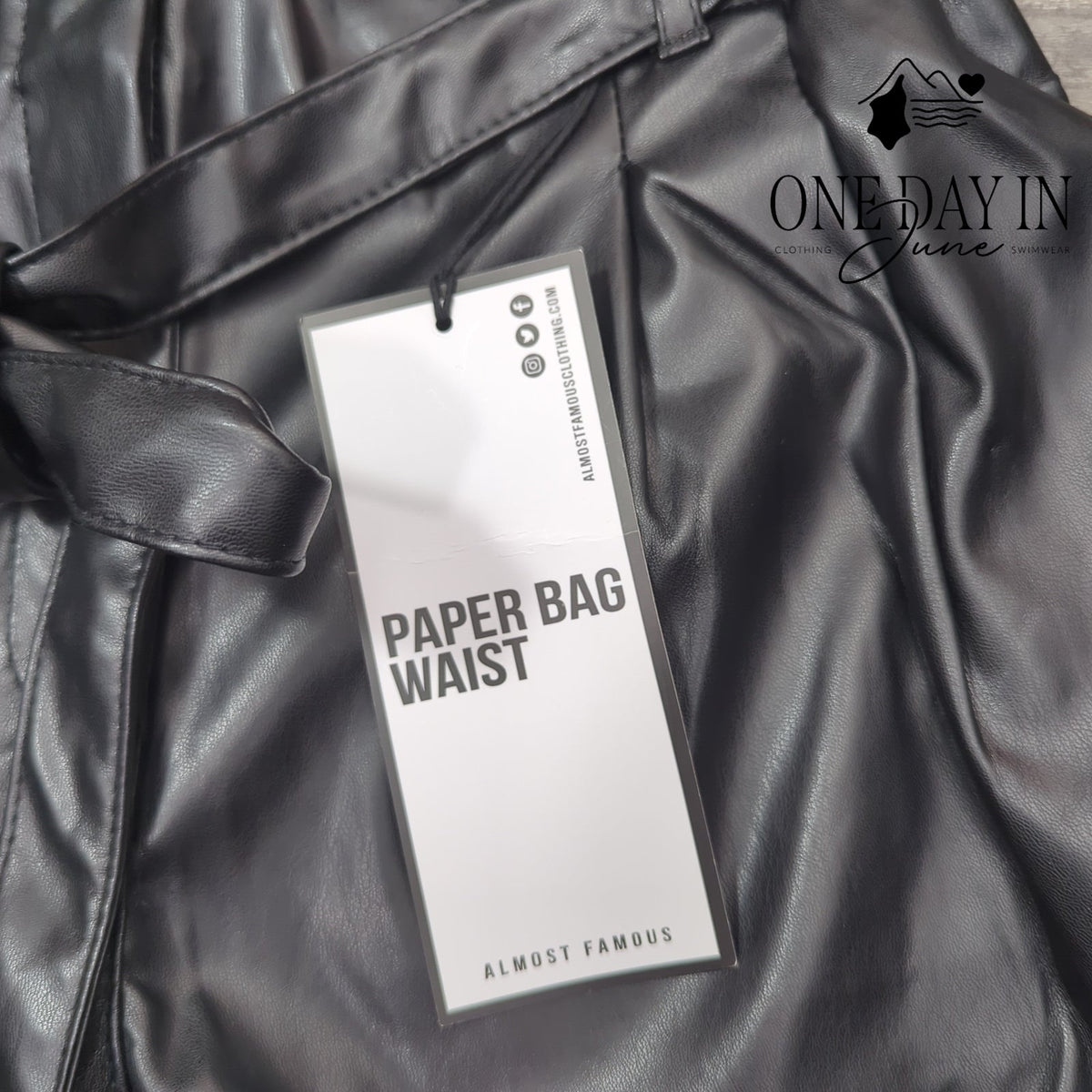 Almost Famous Faux Leather Paperbag Waist Belted Pants Black NWT Size XL