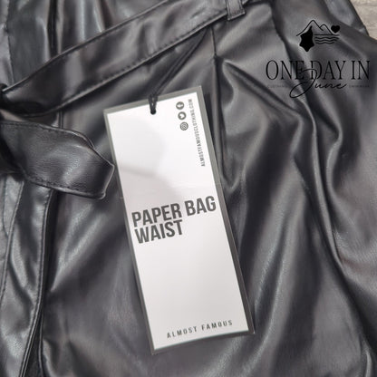 Almost Famous Faux Leather Paperbag Waist Belted Pants Black NWT Size XL