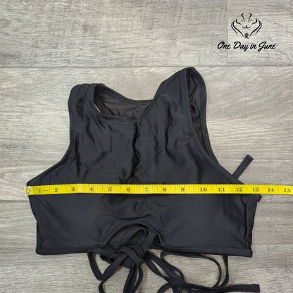 ODIJ Bikini Set Size S Black Padded Crop Top Keyhole Tie Wrap Size S