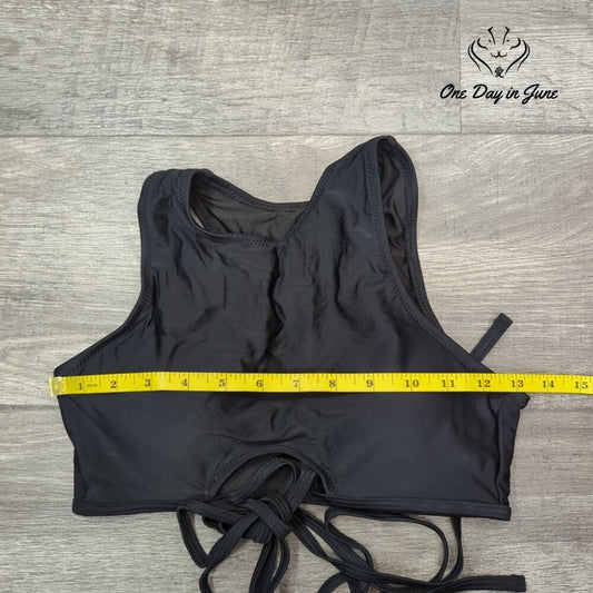 ODIJ Bikini Set Size S Black Padded Crop Top Keyhole Tie Wrap Size S