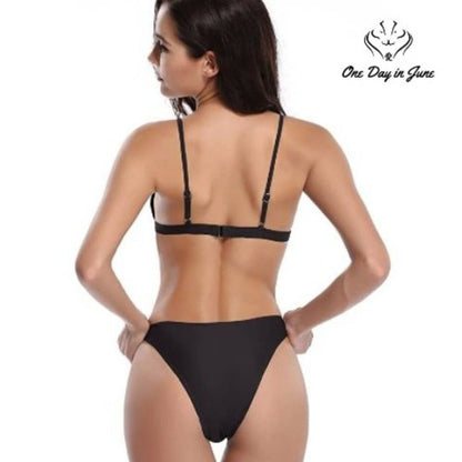 Shekini Triangle Bikini Swimsuit Black Padded Two Piece High Cut NWT Size S