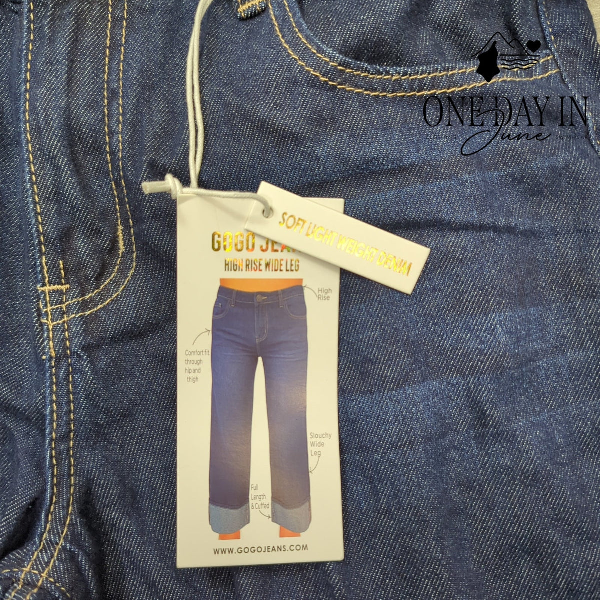 Gogo Jeans Jeans High Rise Wide Leg Jeans Juniors Dark Wash Cuffed NWT Size 9
