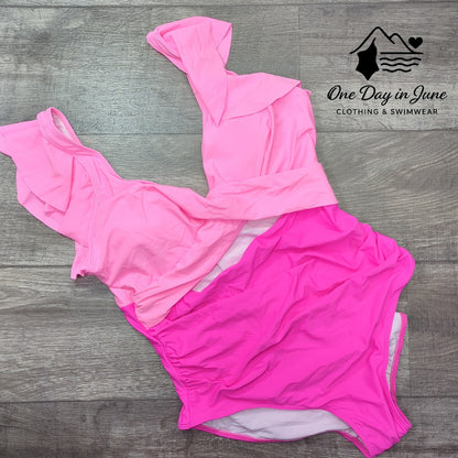 B2Prity Plus Size Ruffle Cross Front Cut Out One Piece Swimsuit Size 2XL