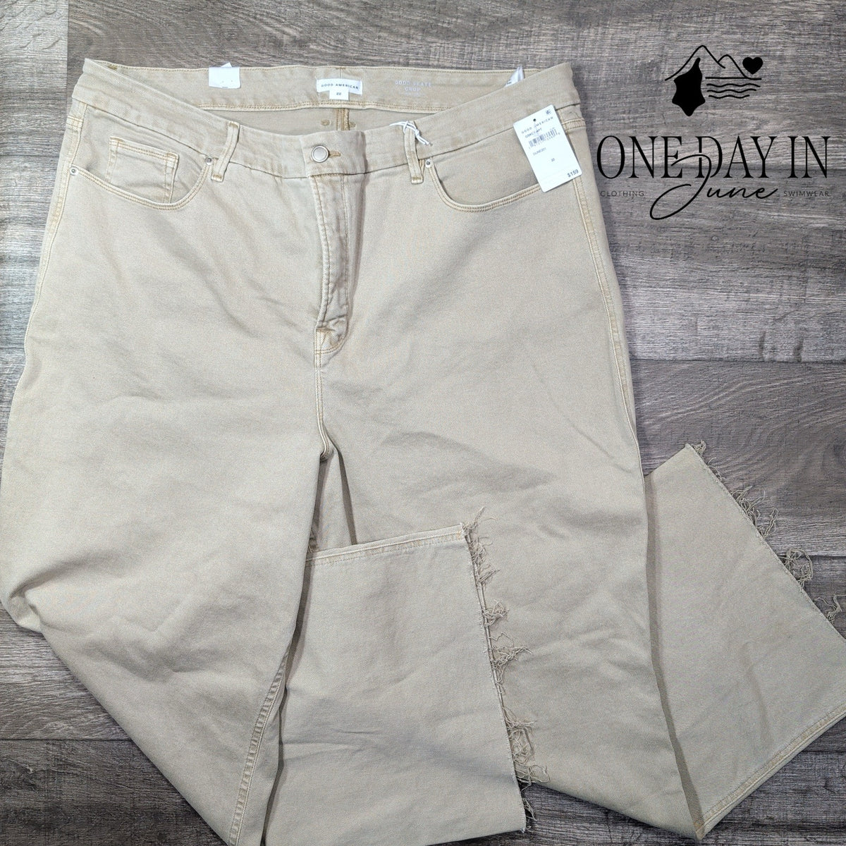 Good American Good Skate Crop Wide Leg Jeans Dune Beige NWT Size 22