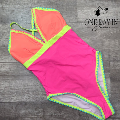 Popvil Colorblock One Piece Swimsuit Size M
