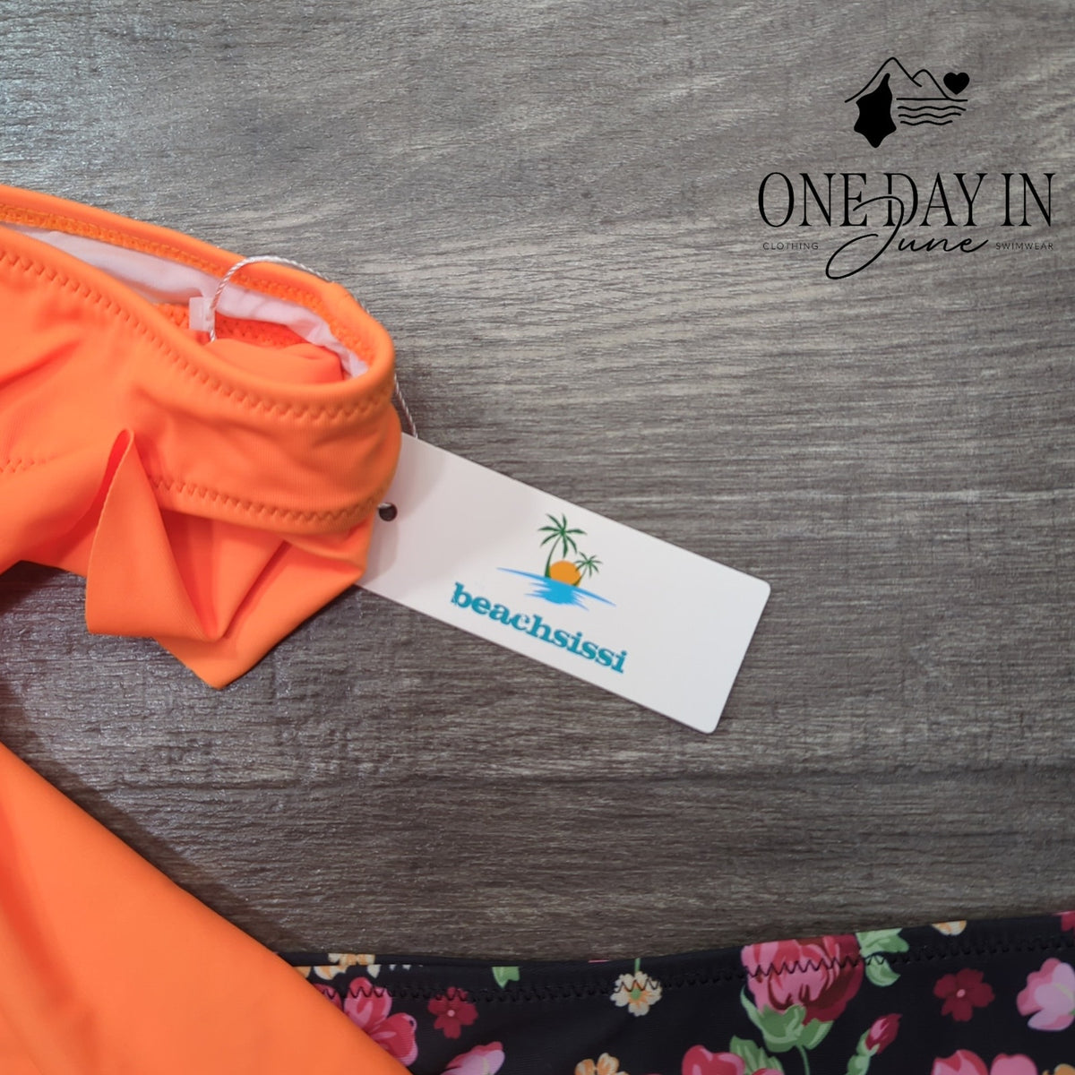 Beachsissi Ruffle V Neck Tankini High Waist Floral Swimsuit Orange NWT Size M