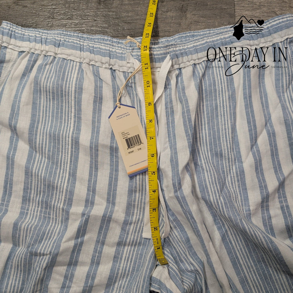 Casa Cabana Anita Cropped Linen Pants Blue White Stripe Drawstring NWT Size XL