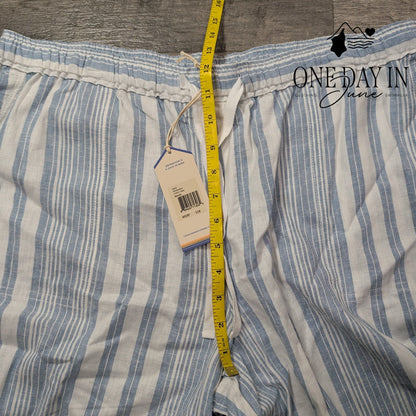 Casa Cabana Anita Cropped Linen Pants Blue White Stripe Drawstring NWT Size XL