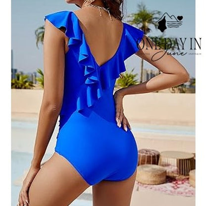 Blooming Jelly Ruffle Shoulder One Piece Swimsuit Size XL