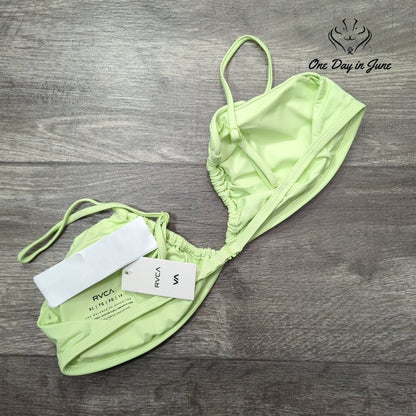 RVCA Solid Trilette Bikini Top Green Ruched Triangle NWT Size L