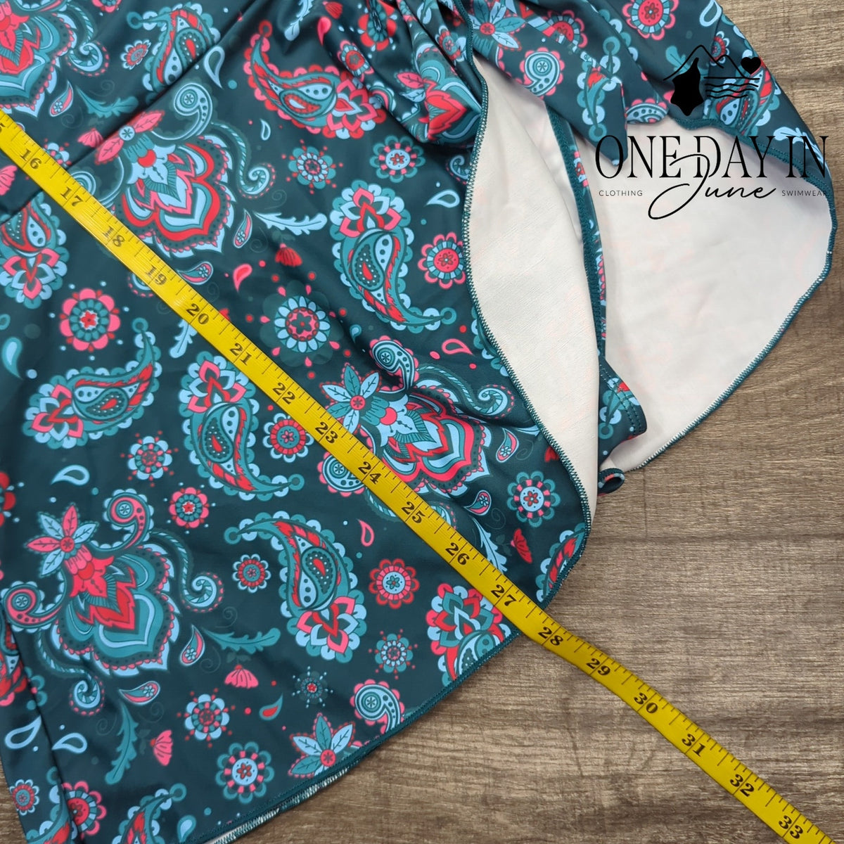 Eomenie Paisley Swimdress One Piece Swimsuit Teal Pink NWT Size S