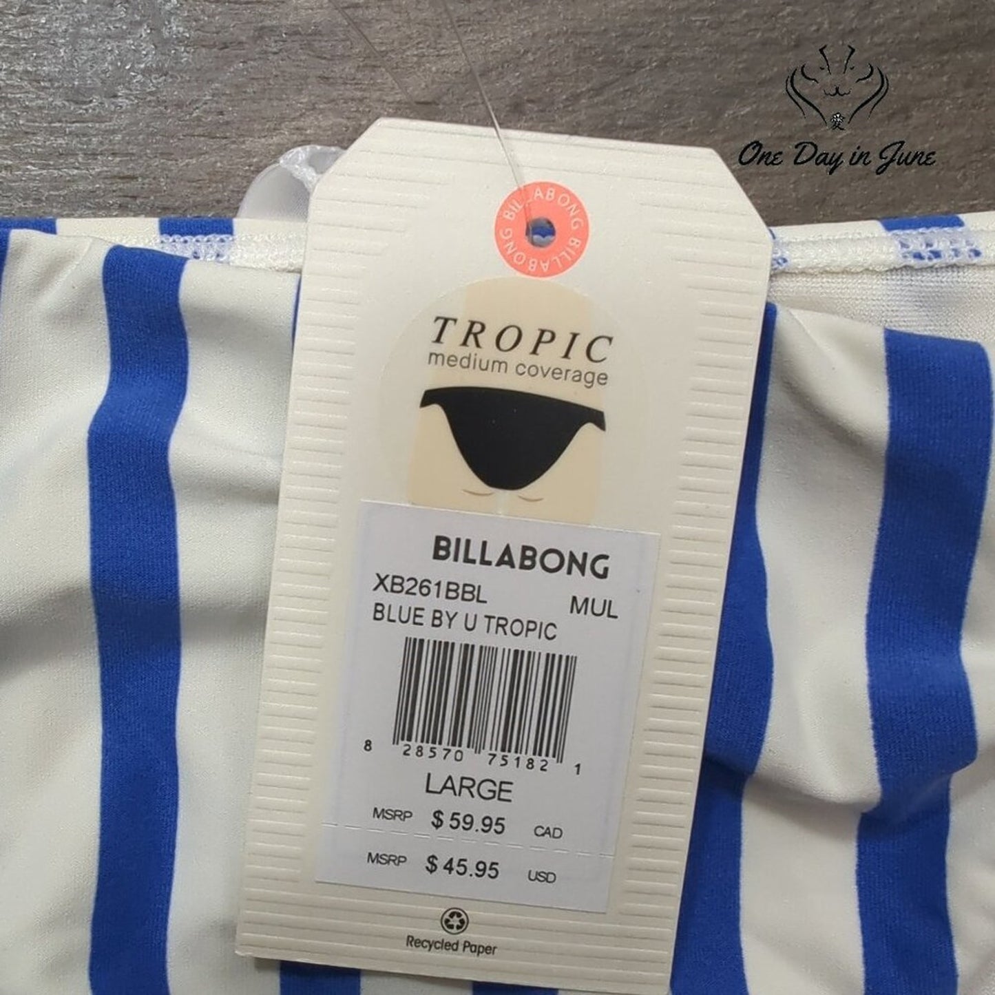 Billabong Blue By U Tropic Striped Bikini Bottom Size L