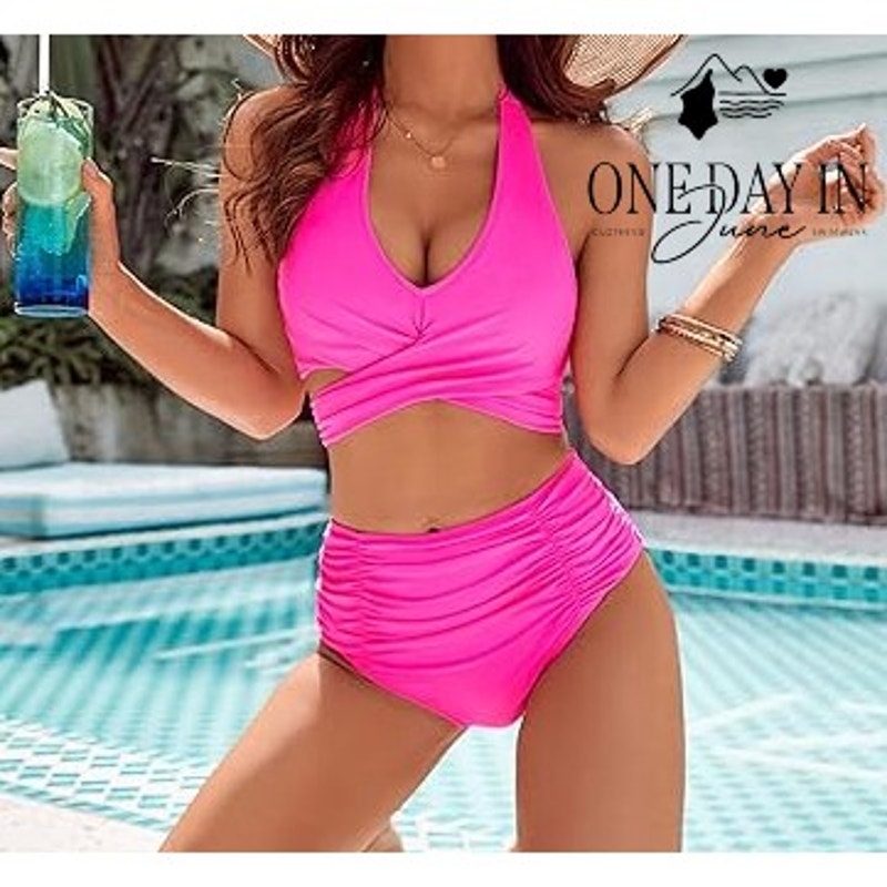 Blooming Jelly High Waist Halter Criss Cross Bikini Swimsuit Size XL