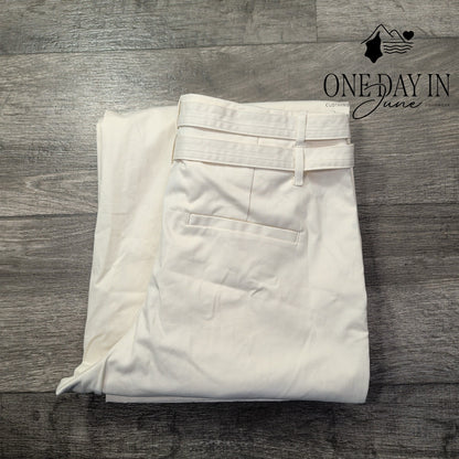 Loft High Waist Wide Leg Belted Pants Ivory White NWT Size 4