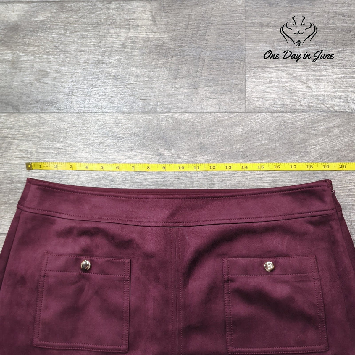 Loft Faux Suede Mini Skirt Burgundy Wine Patch Pockets Size 16