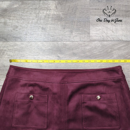 Loft Faux Suede Mini Skirt Burgundy Wine Patch Pockets Size 16