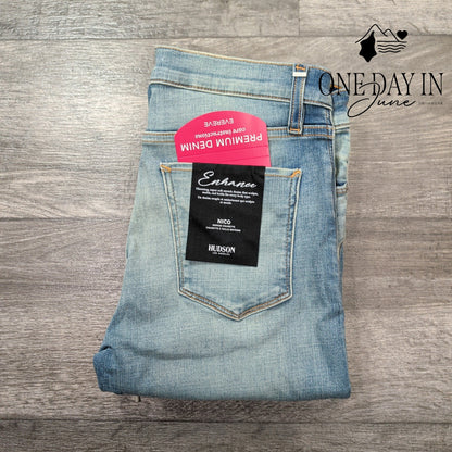 Hudson Nico Mid Rise Cigarette Jeans Light Wash Distressed Raw Hem NWT Size 4