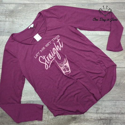 Cato Let Me Get This Straight Graphic Long Sleeve Tee Purple NWT Size M