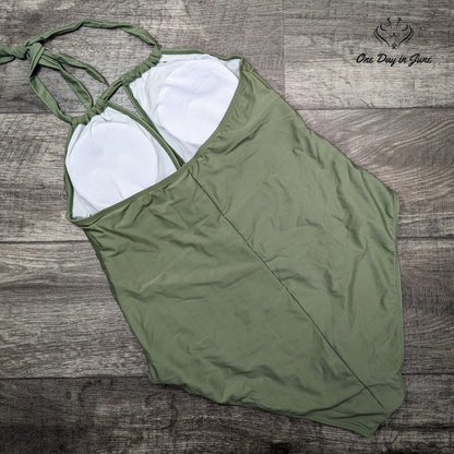 Charmo Piece Swimsuit Olive Green Halter V Neck Ruched Cutout Size 3XL