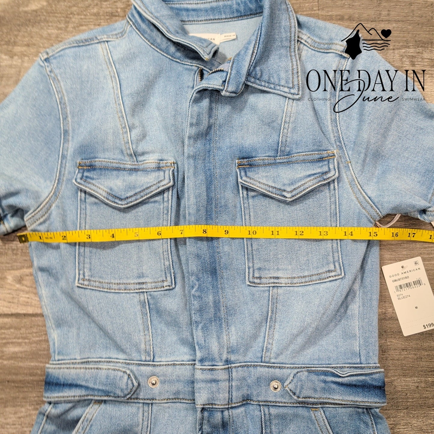 Good American Fit For Success Denim Jumpsuit Blue Short Sleeve NWT Size M