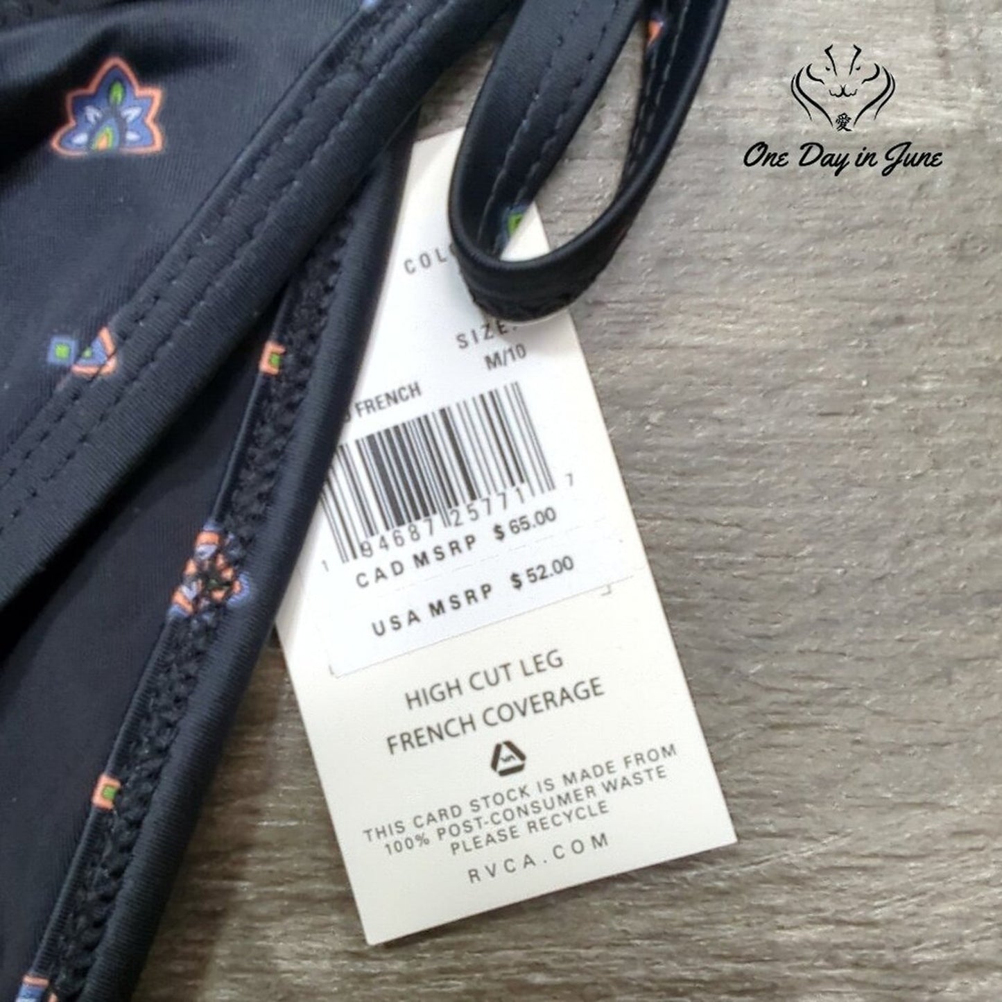 RVCA Foulard French Tie Side Bikini Bottom Black Print High Cut NWT Size M