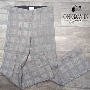 Anthropologie The Essential Crop Flare Pants Gray Plaid Orange Stretch Size 8