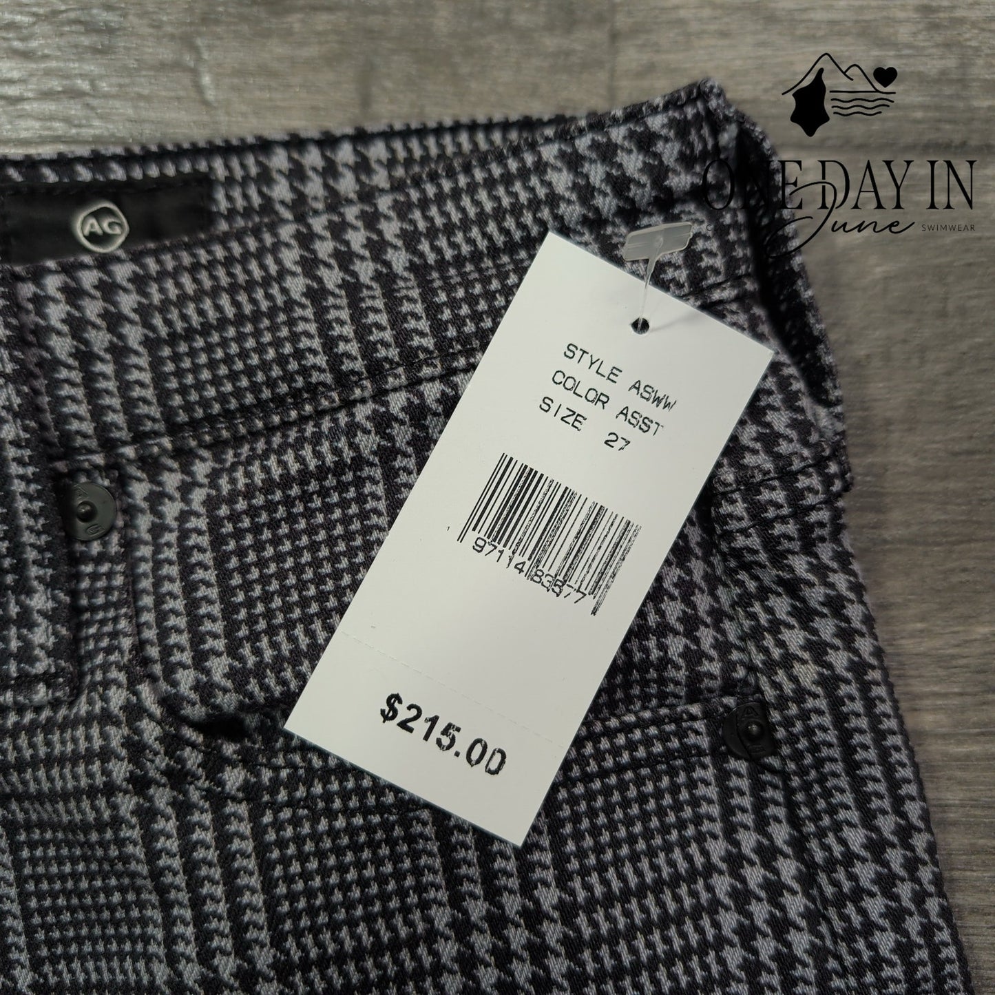 AG Adriano Goldschmied High Rise Wide Leg Crop Pants Plaid Gray NWT $215 Size 4