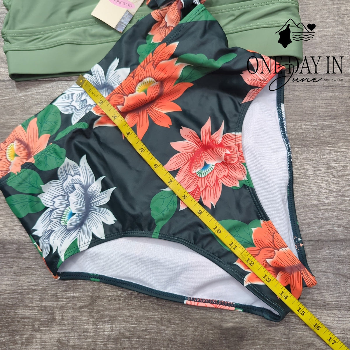 Dokotoo Crop Top High Waist Floral Bikini Swimsuit Green NWT Size M